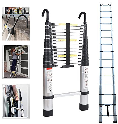 6.2m/20.34 ft Aluminum Extension Telescopic Ladder wiht Roof Hook Multi-Purpose Straight Telescoping Ladders Capacity 150kg/330lb with Certificate EN 131
