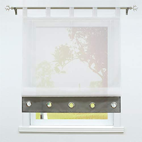 SCHOAL Raffrollo mit Schlaufen Transparente Raffgardine Modern Schlaufenrollo Weiß Gardinen Voile 1 Stück BxH 100x155cm Grau