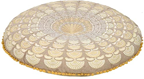 Mandala Life ART bohemiskt golvkuddfodral – lyx, hantverkare rumsinredning pufffodral för meditation, yoga och boho chic sittplats golvkudde – accentuera ditt vardagsrum, sovrum, mer