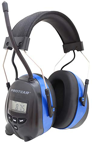 PROTEAR Protection auditive avec Bluetooth et radio FM/AM, batterie au lithium rechargeable intégrée, cache-oreilles de sécurité pour atelier, jardin/tonte, tracteurs, SNR 30 dB