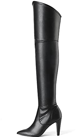 DREAM PAIRS Women's Thigh High Boots Over The Knee Heels Long Sexy Pointed Toe Boots,Size 7.5,Black/pu,DOB214