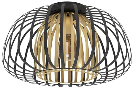 EGLO Deckenlampe Encinitos, 1 flammige Deckenleuchte | Wohnzimmerlampe aus Metall in Schwarz und Messing-Gebürstet, Schlafzimmerlampe mit E27 Fassung