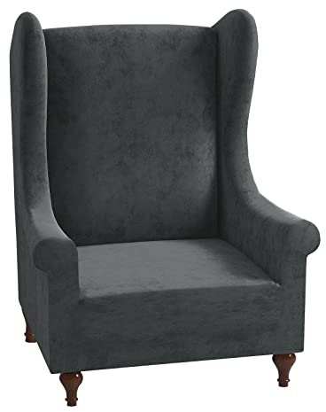 Konsilsa Sesselhusse,Wingback Sesselbezug Elastische Sessel aus Polyester-Spandex-Gewebe Ohrensessel Husse Schonbezüge Sofaschoner Ohrensessel Bezug Sofa Schutz (Color : Dunkelgrau)