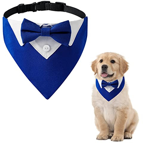 HACRAHO Formelles Hunde-Smoking-Halstuch, 1 Stück, Hunde-Hochzeitstuch, verstellbar, blaues Halstuch für Hunde und Katzen, S