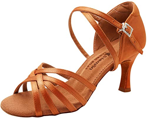 Latin Skor,s.lemon Satin Dansskor Latin Nybörjare Dam Latinskor 7cm Klack Guld 40