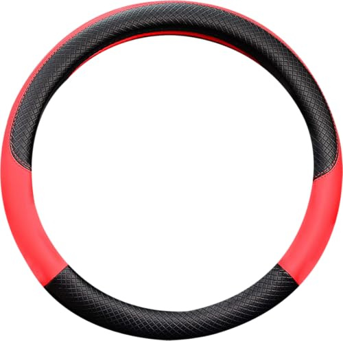 BoYeeBo Universeller Lenkradbezug aus Mikrofaser-Leder, 38,1 cm, für Auto, LKW, SUV, atmungsaktiv, rutschfest, Rot