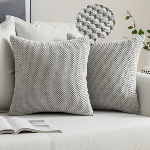 MIULEE 2er Set Kissenbezüge Dekokissen Körnig Dekorativ Kissenbezug Kissenhülle Sofakissen Deko Bezug Weich Zierkissen Kissen für Wohnzimmer Schlafzimmer 35x35cm Hellgrau