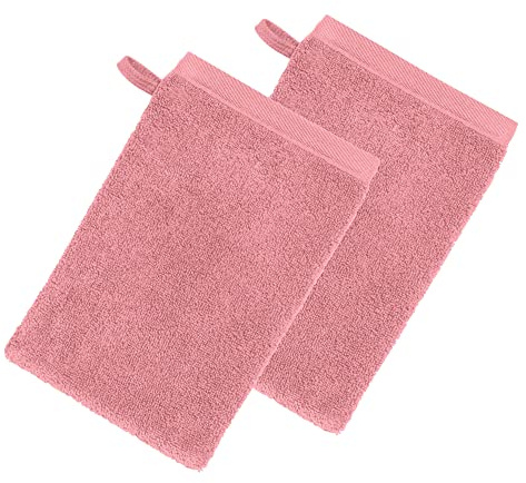 Erwin Müller Waschhandschuh 2er-Pack, Serie Heidenheim 100% Baumwolle -Altrosa Größe 15x21 cm - schnell trocknend und extra saugstark, kuschelweich, voluminöse Spitzenqualität