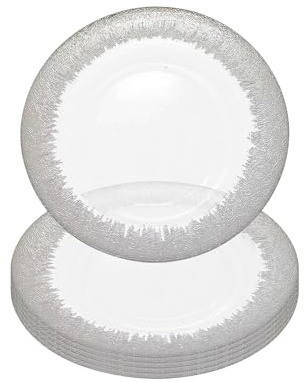 WedDecor Lot de 6 assiettes rondes de 33 cm, pour présentation de table, mariage, banquet, fête de Noël, décoration de table, verre transparent avec bordure argentée