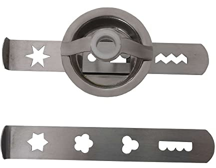 Wolfcut Spritzgebäckvorsatz mit 2 Inox Schablonen kompatibel mit Grossag Handfleischwolf HFW5, Gebäckaufsatz, Spritzgebäck, 8 Formen, Spritzgebäckaufsatz aus Edelstahl mit Adapterring