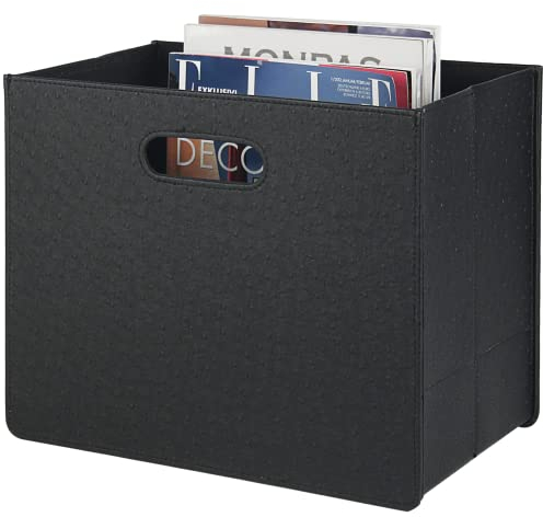 HofferRuffer Zeitschriftenhalter mit Griff, faltbarer Zeitschriftenständer aus PU-Leder, Dokumentenhalter, Zeitschriftenkorb, Zeitungsaufbewahrung für Büro, Couchtisch, Wohnzimmer, Rezeption (Schwarz)