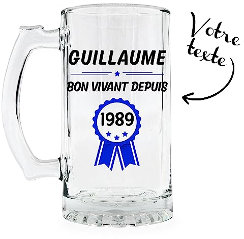 KDO MAGIC Verre à bière personnalisable - Chope à bière 470ml personnalisé avec un texte - Plusieurs modèles - Idée cadeau homme, fête des pères, papa, anniversaire (Modèle année)