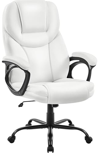Yaheetech PU Leather High Back Office Chair Executive Ergonomic Desk Chair Swivel Computer Chair with Armrests, Adjustable Height, Home Office, White
