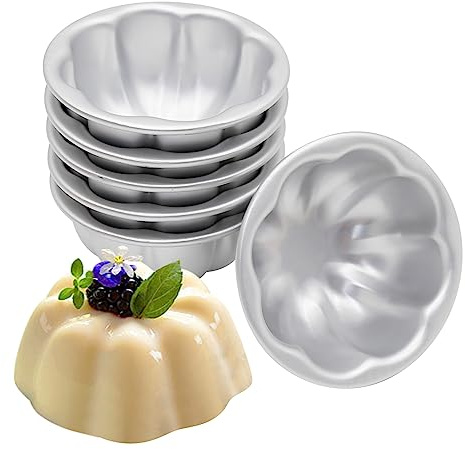 Vkinman 6 Pcs Egg Tart Molds Aluminum Alloy Cake Tartlets Baking Tool Flower Shape Non-stick Egg Tart Molds 3.5 X1.6inch Muffin Cupcake Pudding Baking Cup Maker
