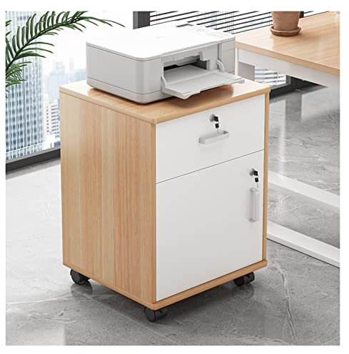 Aktenschrank Rollcontainer Holz-Aktenschrank, mobile Aktenaufbewahrung, Ordner-Organizer-Schrank mit arretierbaren Rollen, Multifunktions-Druckerständer, 1 Schublade, 14,1 DX 15,7 BX 19,6 H Bürosch