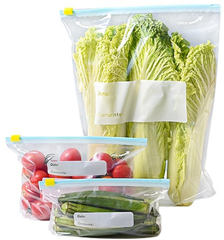 Gefrierbeutel Zipper Wiederverwendbare 60stk Freezer Bags Wiederverwendbar | Gefriertüten Gefrierbeutel mit Zipper Ziploc Beutel Frischhaltebeutel zur Aufbewahrung und Einfrieren 3 Verschiedene Größe