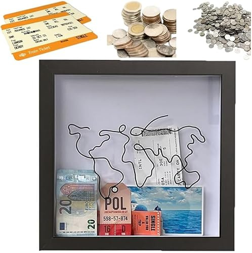 Adventure Archive Travel Shadow Box Cornice da Esposizione A Caricamento Superiore con Fessura per Biglietti - per Film Eventi Sportivi Concerti Cappellini Ricordo (12 * 12in,Nero)