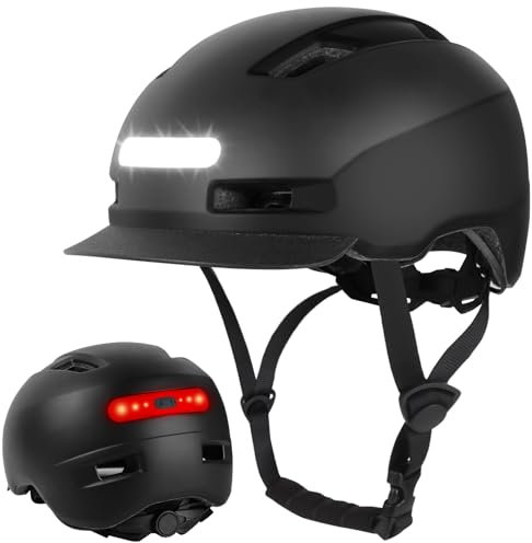 Shinmax Fahrradhelm Herren Damen, Helm Fahrrad mit USB Licht 5 Modi Fahrradhelm mit Visier, Mountainbike Helm Rennradhelm Erwachsen für Scooter Urban Pendler Black L