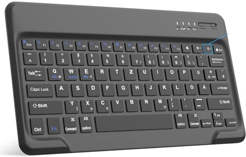 SENGBIRCH Deutsche Bluetooth Tastatur für iPad 11. A16/10. 10.9/Air 11/Air 13/Pro 11/Pro 12.9/Mini/iPhone - Tastatur für Samsung/Huawei/Honor/Xiaomi/Redmi/Windows Tablet mit Type-c Kabel, Schwarz
