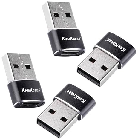 KamKorda USB A to USB C Adapter 4 Pack, Type C to USB Converter, Male to Female Adaptor, 5Gbps High Speed Data Transfer, Compact Zinc Alloy, Black