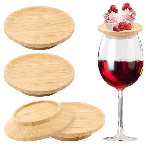 4 posavasos para copas de vino, 4 unidades, tablero redondo de bambú para charcutería, platos de aperitivos para reuniones familiares, restaurantes, bares