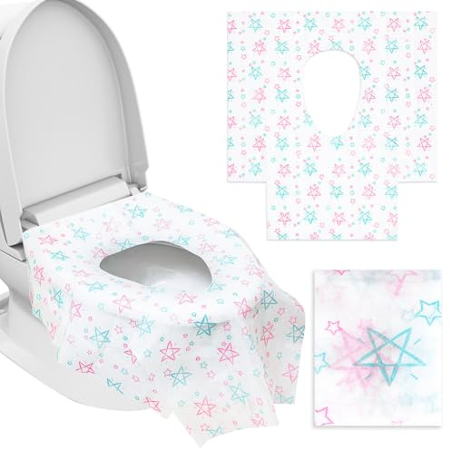 Flintronic Disposable Toilet Seat Covers, 22 Pcs Waterproof Toilet Seat Covers for Adults and Kids, Portable Toilet Seat Covers for Public Restroom, Airplane, Train(Star)
