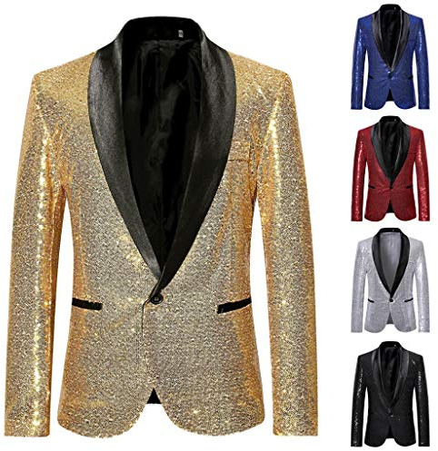 Pailletten Blazer Herren Glitzer Sakko Glitzer Anzug Gold Slim Fit Party Smoking Karneval Kostüm Anzugjacken für Herren Faschingskostüme Männer Disco Outfit