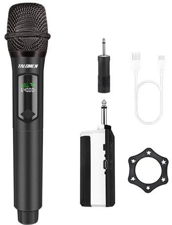 talomen Microphone sans Fil Professionnel,système de Microphone à 2.4 GHz Karaoké Dynamique Rechargeable avec Récepteur,160ft Ext,pour Karaoké,Chants,Fêtes,Soirées,DJ,Églises,Discours,K60-1 Noir