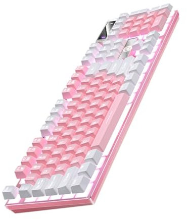 LAPYAPPE Clavier De Jeu Mécanique Rgb 104 Touches Filaire Pour Gamer, Design Bicolore Blanc Et Rose, Touches Suspendues Rétroéclairage Multicolore, Ergonomique Et Solide, Compatible Pc Et Usage Gaming