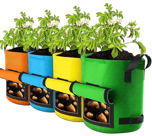 Lot de 4 sacs à pommes de terre en tissu non tissé pour planter des tomates et des carottes et des oignons