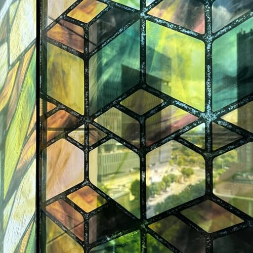 ChicSkin Hand Drawn Stained Glass Window Film Spring Cornfield 43x300cm | Self Adhesive,Decorative Window Film Privacy Vintage Art Deco,Faux 3D Visual Glass Decoration