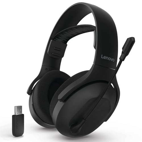 Lenovo Legion H410 Casque de Jeu sans Fil, Bluetooth ou Connexion USB-A 2,4 GHz, léger 304 g, Casque réglable, Micro Flip-to-Mute, Son immersif, Noir, Ensemble Gamer à Domicile et Bureau