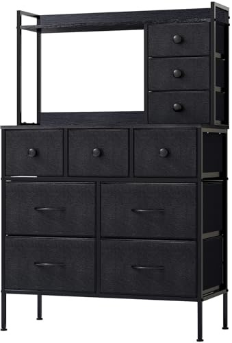 Mintnook Bedroom Chest of Drawers, Fabric Dresser with 10 Drawers, Large Capacity Drawers Cabinet, Stylish Storage Organizer Unit for Bedroom, Living room, Kids room, Closet, Black