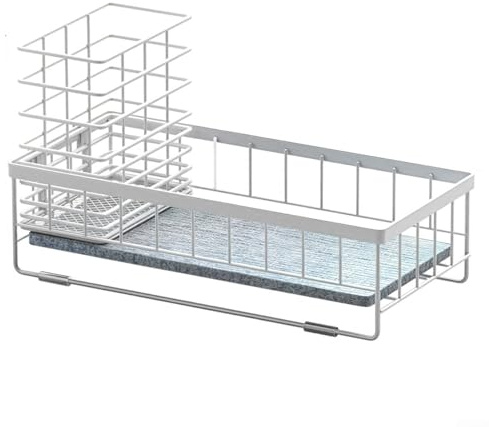 Organizer per lavello con design stabile e inserto in pietra fossile per asciugatura (bianco)