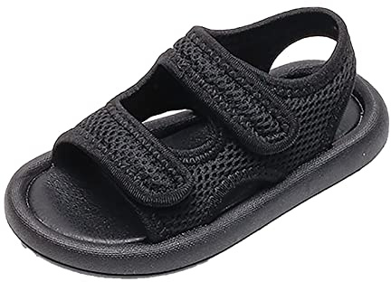 Generiska flicksandaler unisex casual öppen tå lätta justerbara remmar sport sandaler lära-gå-skor tofflor, svart, 24 EU