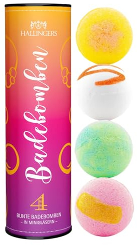 Hallingers Genuss Manufaktur Badebomben Geschenk-Set - 4x Badekugeln Bath Bombs in edler Geschenkdose, Frauen Badeperlen-Wellness & Spa Badebomben, Geschenkidee für Frauen Freundin