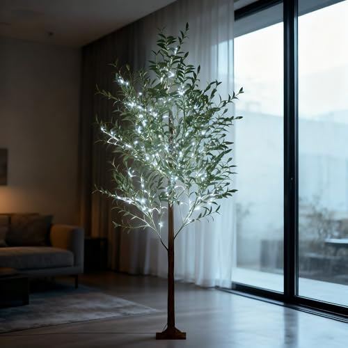 UISEBRT Olivier lumineux à LED, arbre lumineux avec feuilles, étanche IP44, sapin de Noël pour Noël, mariage, anniversaire, fête, printemps, intérieur et extérieur, 180 cm, avec 300 LED blanc froid