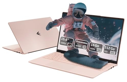 Pryloxen Ordinateur Portable 15,6 Full HD | PC Ultra-Fin | Processeur 3050e Dual Core | 16 Go RAM | SSD 512 Go Ultra-Rapide | Clavier Rétroéclairé | Idéal Bureautique/Études