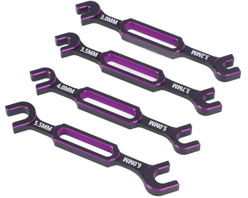 Fabater 4PCS RC Wrench, Aluminum Alloy Turnbuckle Nut Ball Joint Remover with 3.0 3.2 .5 .7 4.0 5.0 6.0mm Sizes for RC Car Boat Drone, Double End Repair Tool (Purple)
