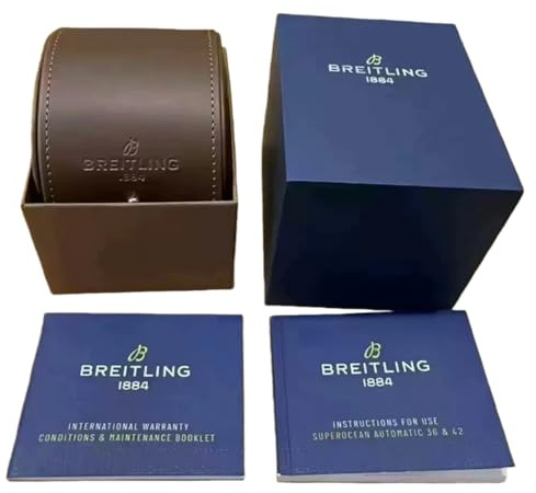 ROUREOX Universell Klockhållare Brun Läderrulle Blå Presentationsbox Komplett Förpackning Set Herr för Breitling