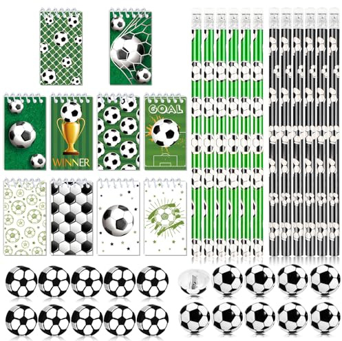 Feirdhoo Fußball Mitgebsel Kindergeburtstag Gastgeschenke,42 Stück Fussball Mitgebsel Set mit Bleistift Notizblock Radiergummi Bleistiftspitzer für Geburtstag Jungen Mädchen Mottoparty Giveaways