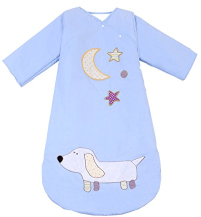 Missfly Baby Schlafsack Kinderschlafsack mit abnehmbaren Aermeln,Langarm,Ganzesjahr Fuer 20-25 Grad, Blau Hund, S(Länge:68cm)