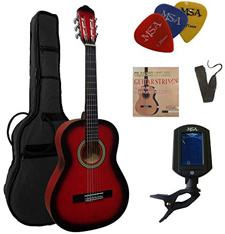 3/4 GITARRE - KONZERTGITARRE IM SET - CLASSIC - ROT-SCHATTIERT - DECKE LINDENHOLZ - TASCHE - BAND - SAITEN - 3xPIK - STIMMGERÄT ET33B - C4