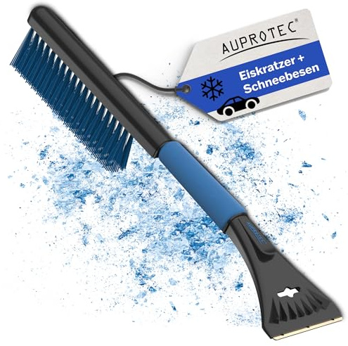 AUPROTEC Snöborste + isskrapa i mässing 2in1 med halkfritt komforthandtag frostskrapa och kvast för vinning vinterverktyg ASE 2 - färg svart-blå