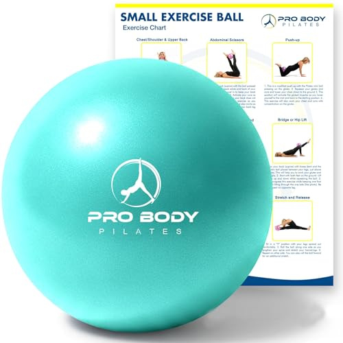 ProBody Pilates Small Exercise Ball, 9 Inch Mini Soft Yoga Ball for Stability, Barre, Ab, Core, Physio and Physical Therapy at Home Gym & Office (Aqua)