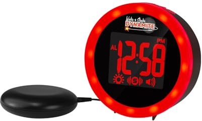 Geemarc WAKE 'N' SHAKE Dynamite - 95dB Loud Alarm Clock with Bright Flashing Light, Bed Shaker and Snooze Function - USB Charging Port - For the Hard to Wake, Hard of Hearing and Deaf - UK Version