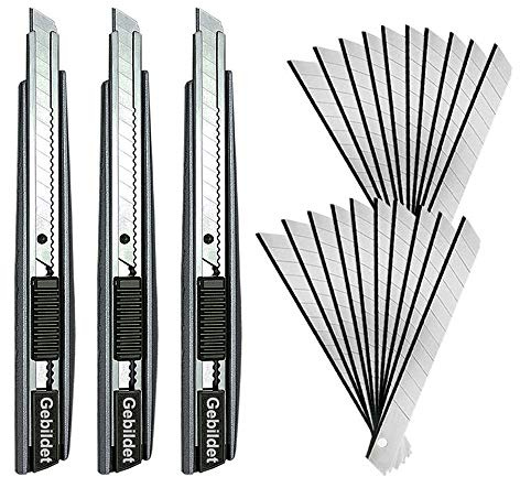 Gebildet Couteau professionnel 3pcs avec 20pcs lames/lames détachables de 9mm /lame de couteau 60 degrés/couteau utilitaire/couteau graphique/idéal pour feuilles, papier peint, artisanat, cartons