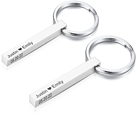 XUANPAI Personalisierte Maßgeschneiderte Vertikale Schwarz Überzogene 4 Seitige Können Graviert Werden Edelstahl Minimalistischen Quader Bar Keychain Schlüsselanhänger Geschenk Unisex