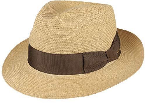 Stetson Kendrick Fedora Hampa Hatt Damer/Herrar - Made in Italy solhatt sommarhatt Bogarthatt Sommar Vår-sommar - XL (60-61 cm) natur