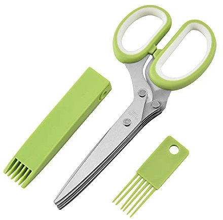 VariousHK Herb Scissors Herb Cutting Scissors with 5 Blades and Cover with Cleaning Comb Multipurpose Kitchen Herb Cutting Chopping and Shredding for Fresh Green Onion,Cilantro,Parsley